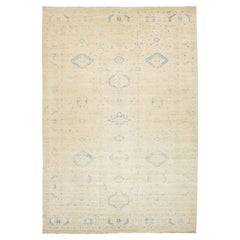 Handcrafted Modern Khotan Oversized Wool Rug in Beige