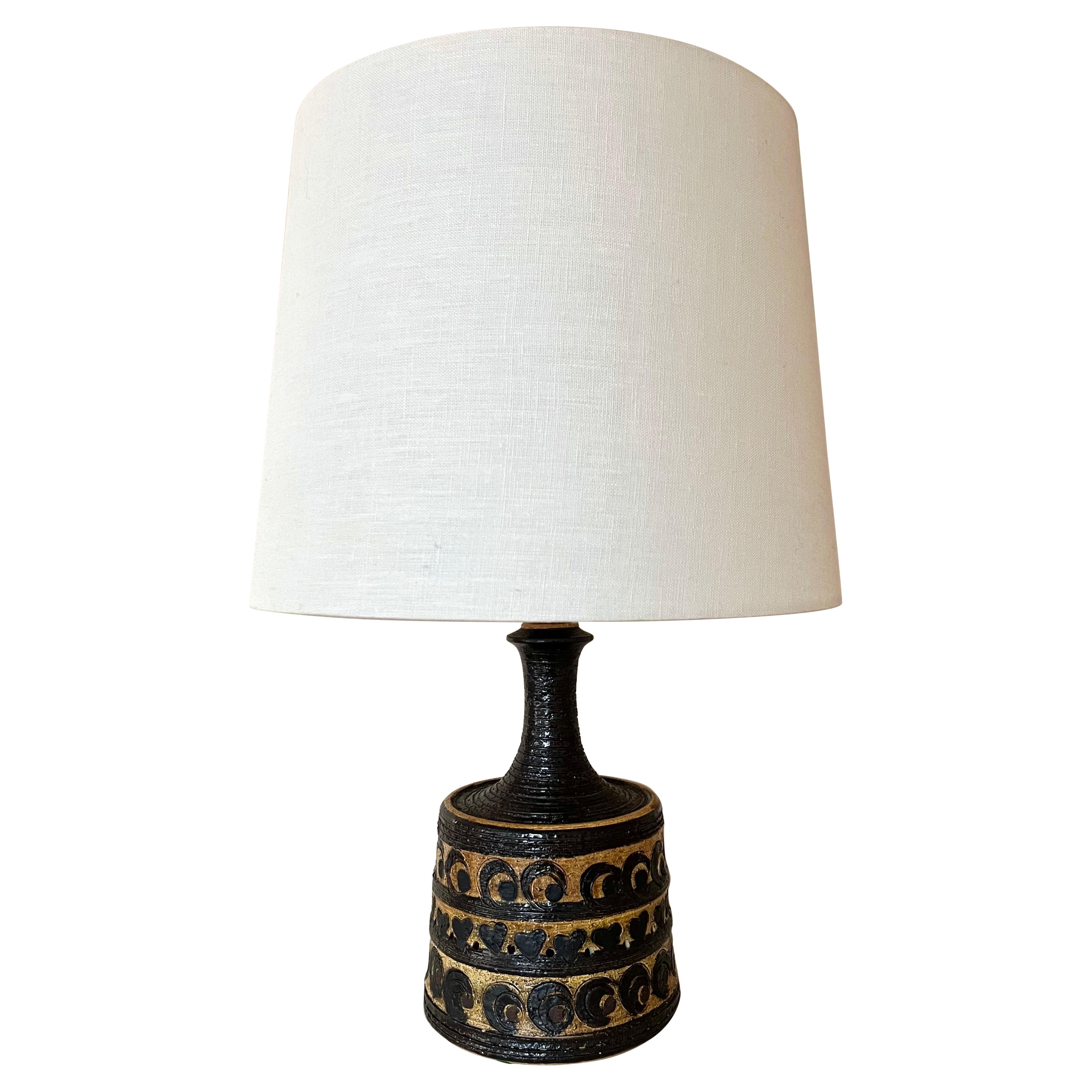 Lampada da tavolo in ceramica Jette Hellerøe danese degli anni '70, toni marroni smaltati