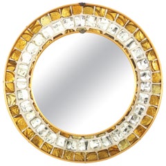 Vintage Midcentury Round Wall Mirror with Golden and Silvered Glass Mosaic Frame
