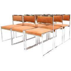 Set of Eight Brass and Chrome Dining Chairs