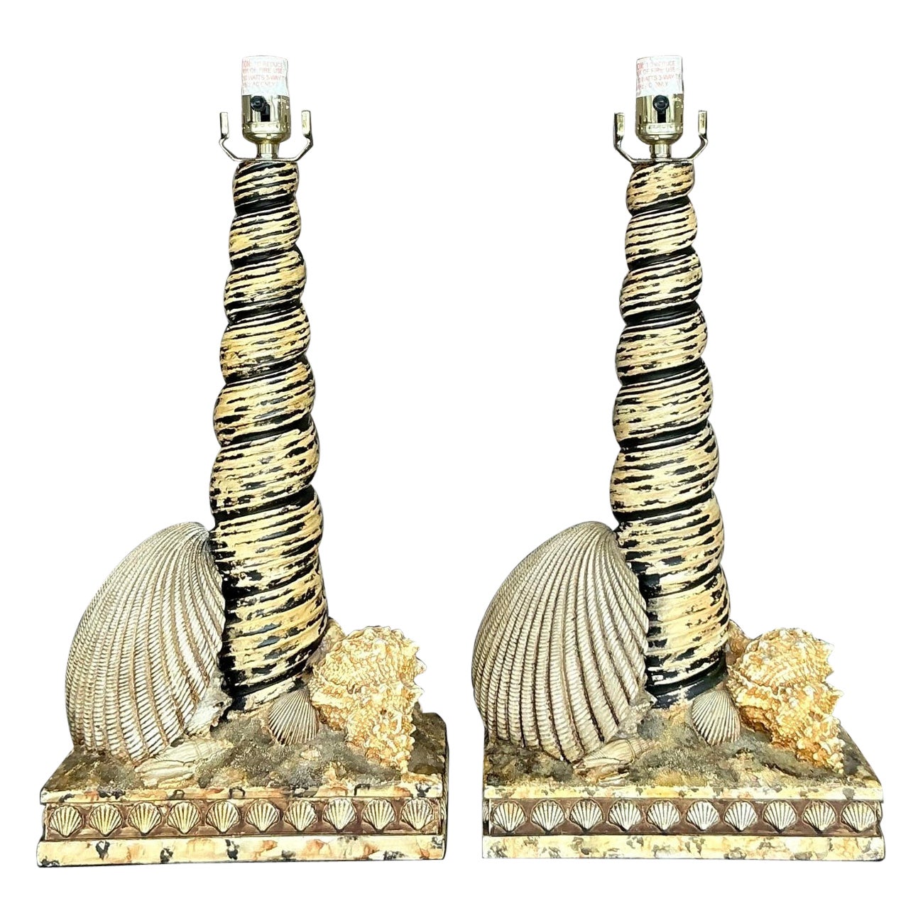Vintage Coastal Resin Shell Lamps - a Pair