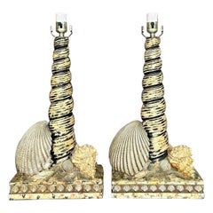 Vintage Coastal Resin Shell Lamps - a Pair