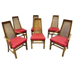 Mid-Century Modern Walnut Cane Back Dining Chairs - Set of 6