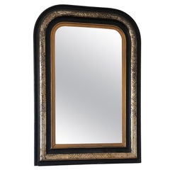 High Quality Antique Louis Philippe French Mirror in Black, Silver and Gold