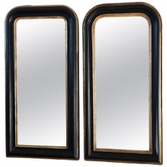 Pair of Antique Louis Philippe Full Length Mirrors in Black and Gold France Late