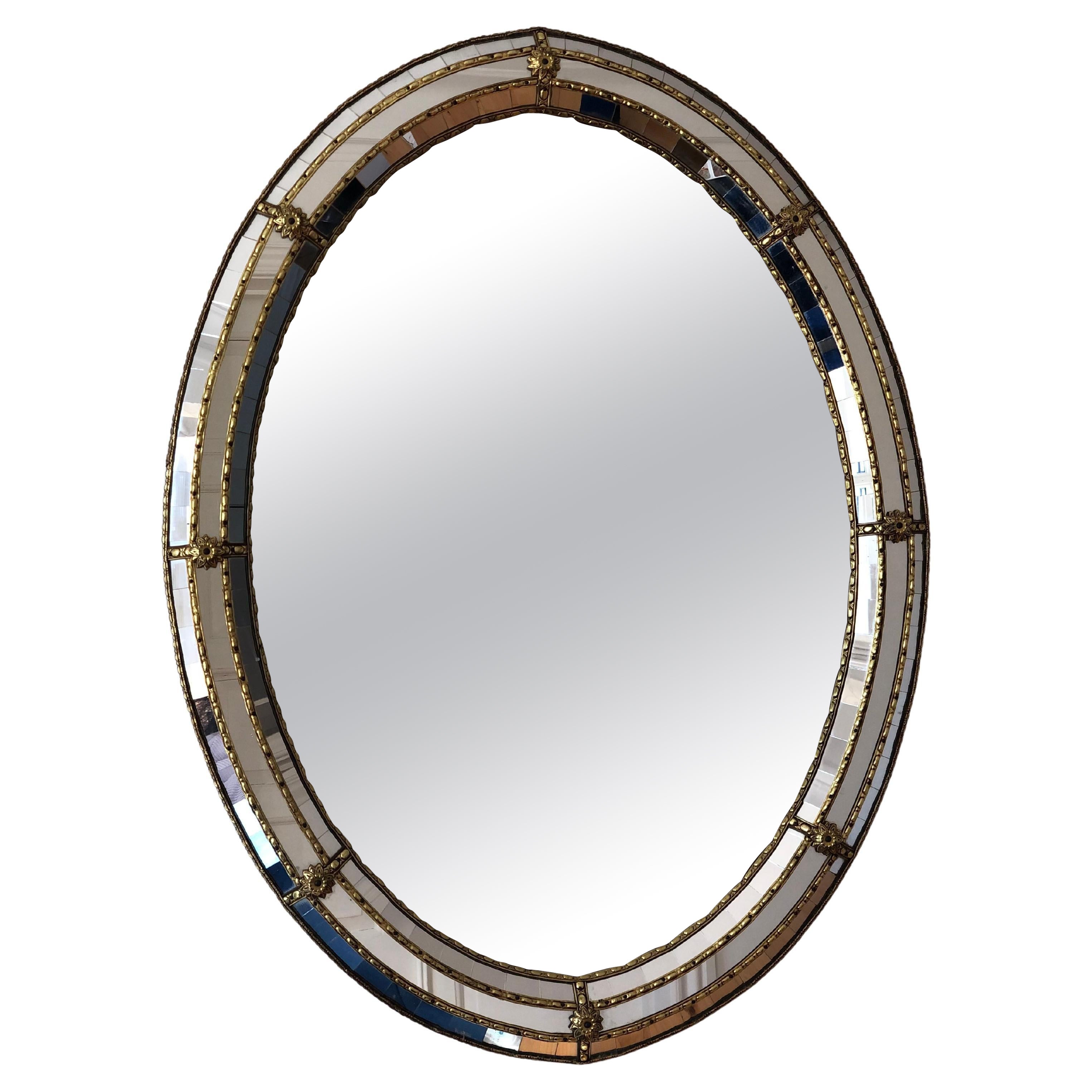 Vintage Venetian Oval Mirror Hollywood Regency in Gold Spain 1990s For Sale