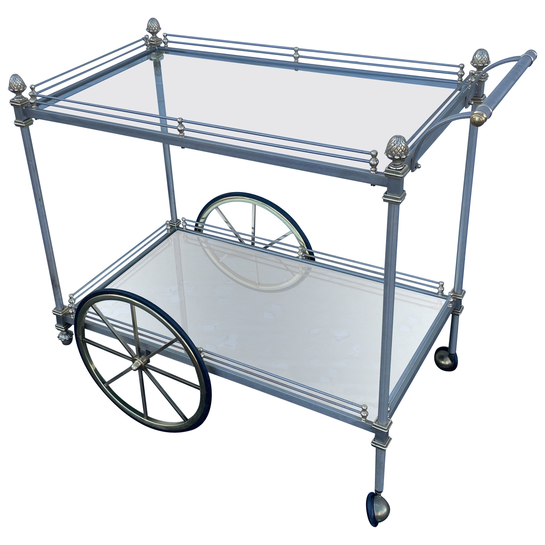 Vintage Rare Steel and Brass Bar Cart by Maison Jansen For Sale