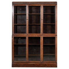 Large English Oak Carved Modular Glazed Bookcase
