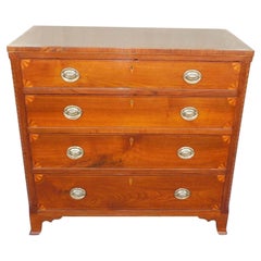 American Chippendale Walnut Inlaid Chest of Drawers with Orig. Bracket Feet 1790