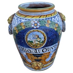 Large Glazed Terra Cotta Olive Oil Jug