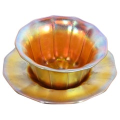Steuben Aurene Iridescent Art Glass Finger Bowl With Underplate