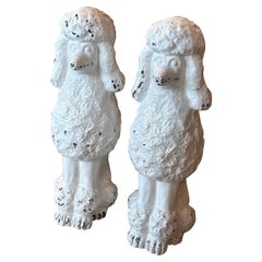 Pareja de estatuas de perro caniche blanco de cerámica italiana Made in Italy de los años 50