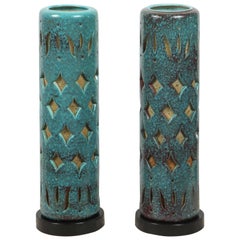 Beautiful Pair of Ceramic Tabletop Torchere Lamps