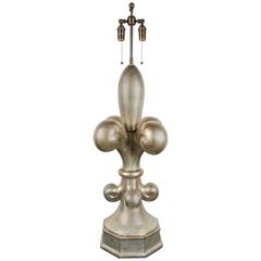 Monumental Silver Leafed Ceramic Table Lamp in the Form of a Fleur De Lis