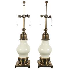 Beautiful Pair of Ceramic and Brass Table Lamps by Stiffel