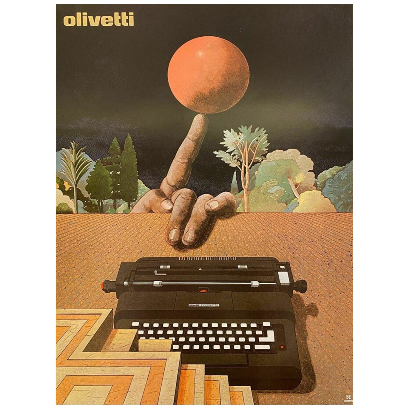 1977 Milton Glaser - Máquina de escribir Olivetti Cartel Vintage Original