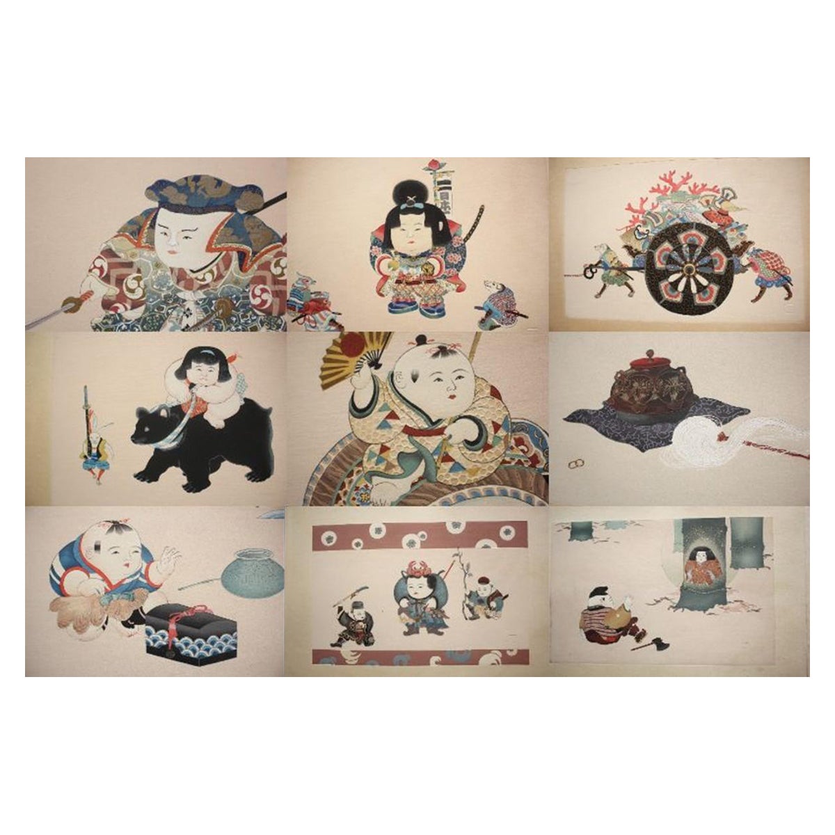 Japanese Antiques Happo-do Fairy Tales by Gyokuho 15 Woodblock Prints Artbook For Sale