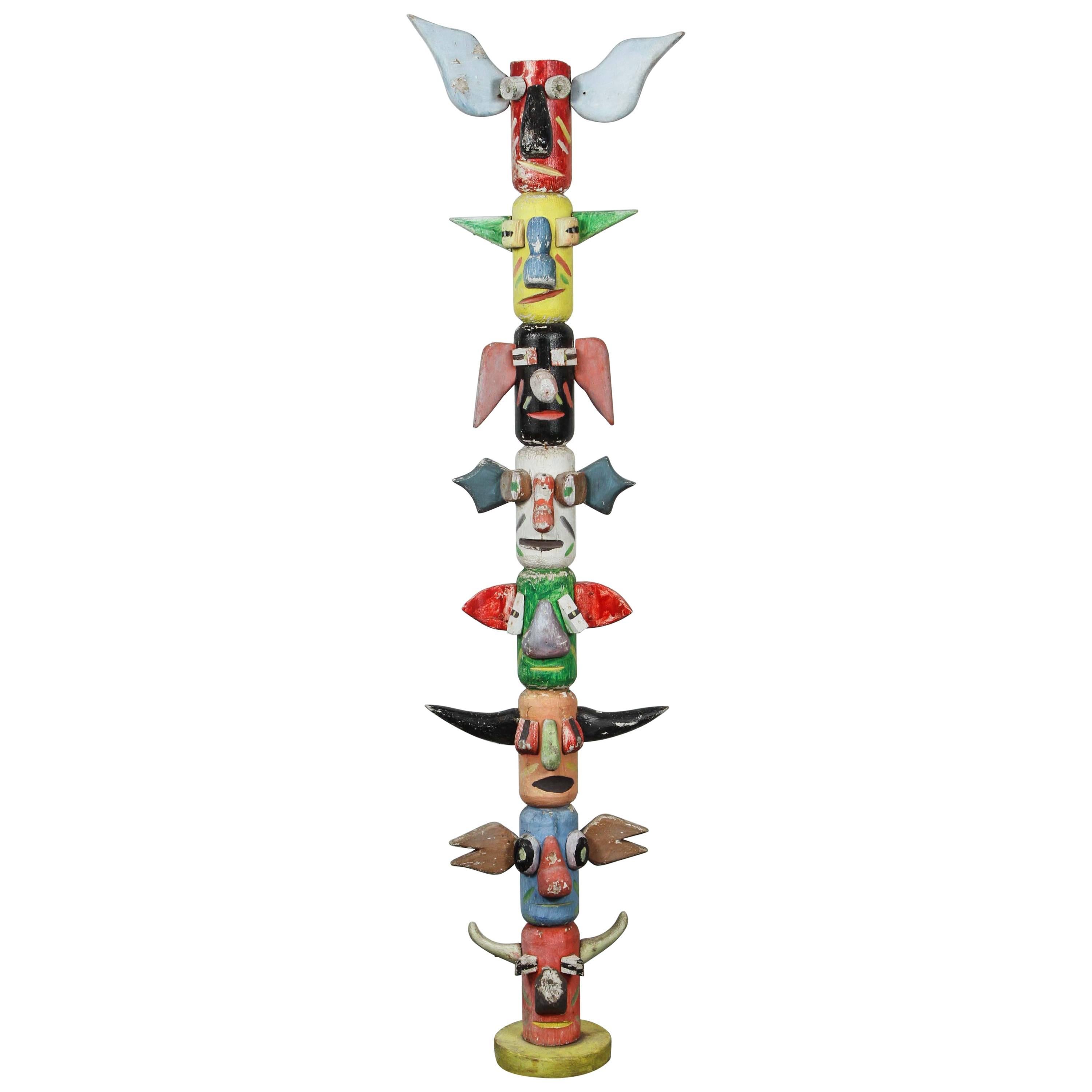 Early 20th Century Midwestern Carved American Folk Art TOTEM Pole