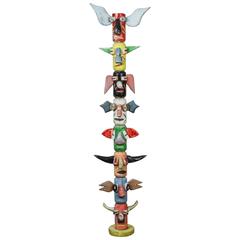 Early 20th Century Midwestern Carved American Folk Art TOTEM Pole