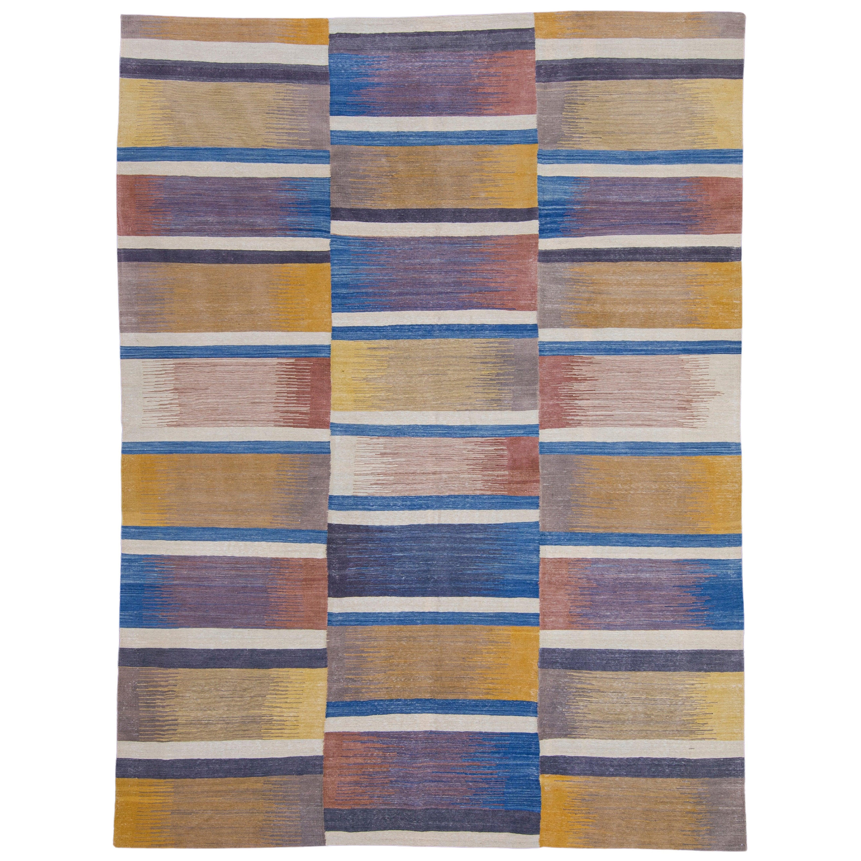 Orientalischer handgefertigter, flachgewebter, türkischer Kelim 8'10" x 11'9" #9041