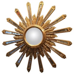 Antique Very Fine Quality Italian Giltwood and Glass Starburst Bull’s-Eye Mirror