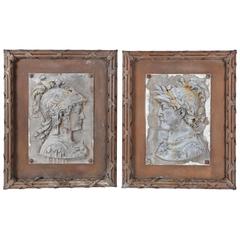 Pair of Roman Soldier  Plaques in Ribbon 
Reed Frames