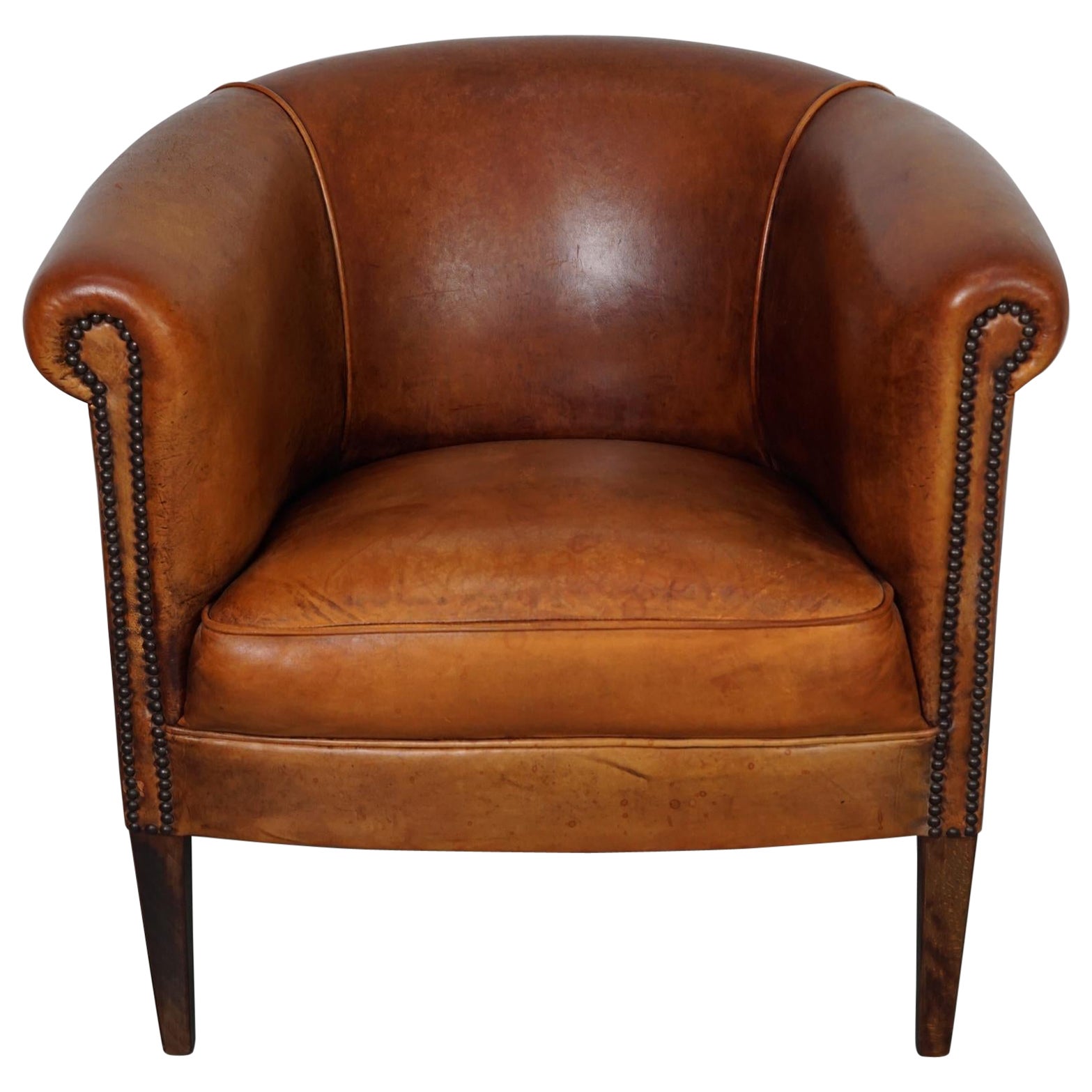 Vintage Dutch Cognac Colored Leather Club Chair