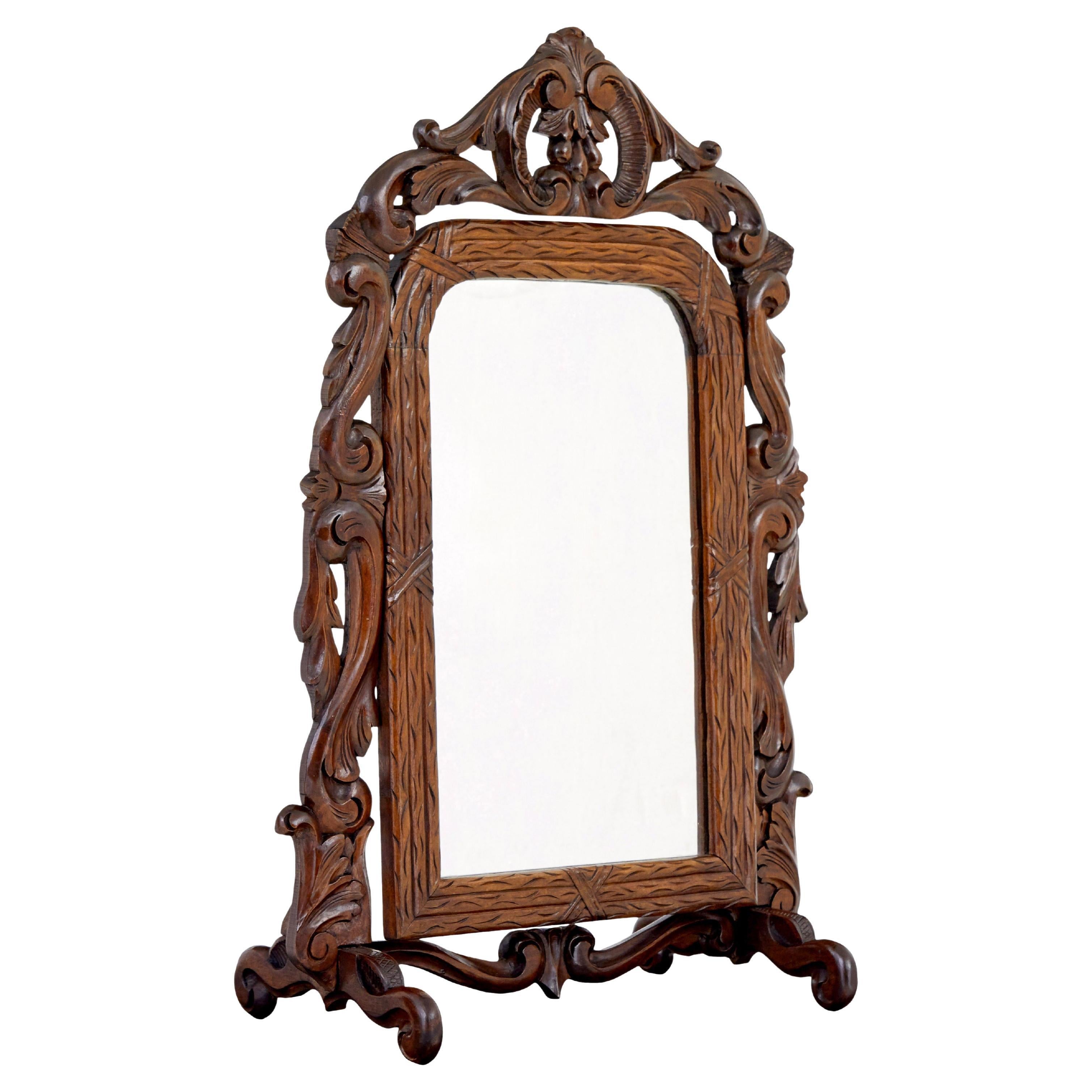 Miroir de courtoisie en chêne sculpté de style rococo de la fin du 19e siècle
