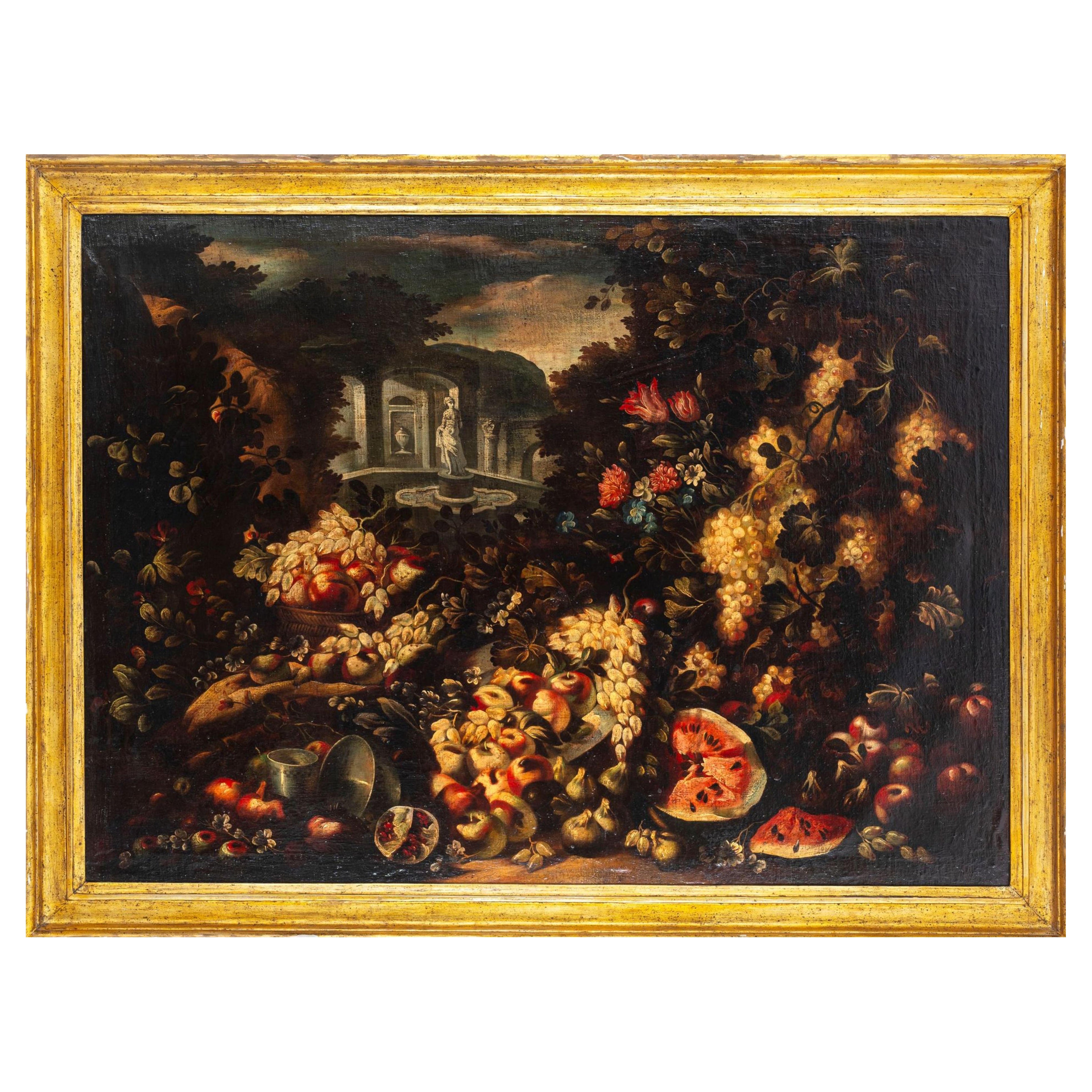 Abraham Brueghel (1631-1690) Attribuzione - "Trionfo dei fiori e dei frutti" 17° anniversario della morte di Abraham Brueghel.
