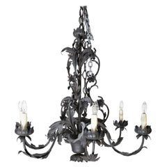 6-Lite Wrought Iron Chandelier with Cast Leaves
