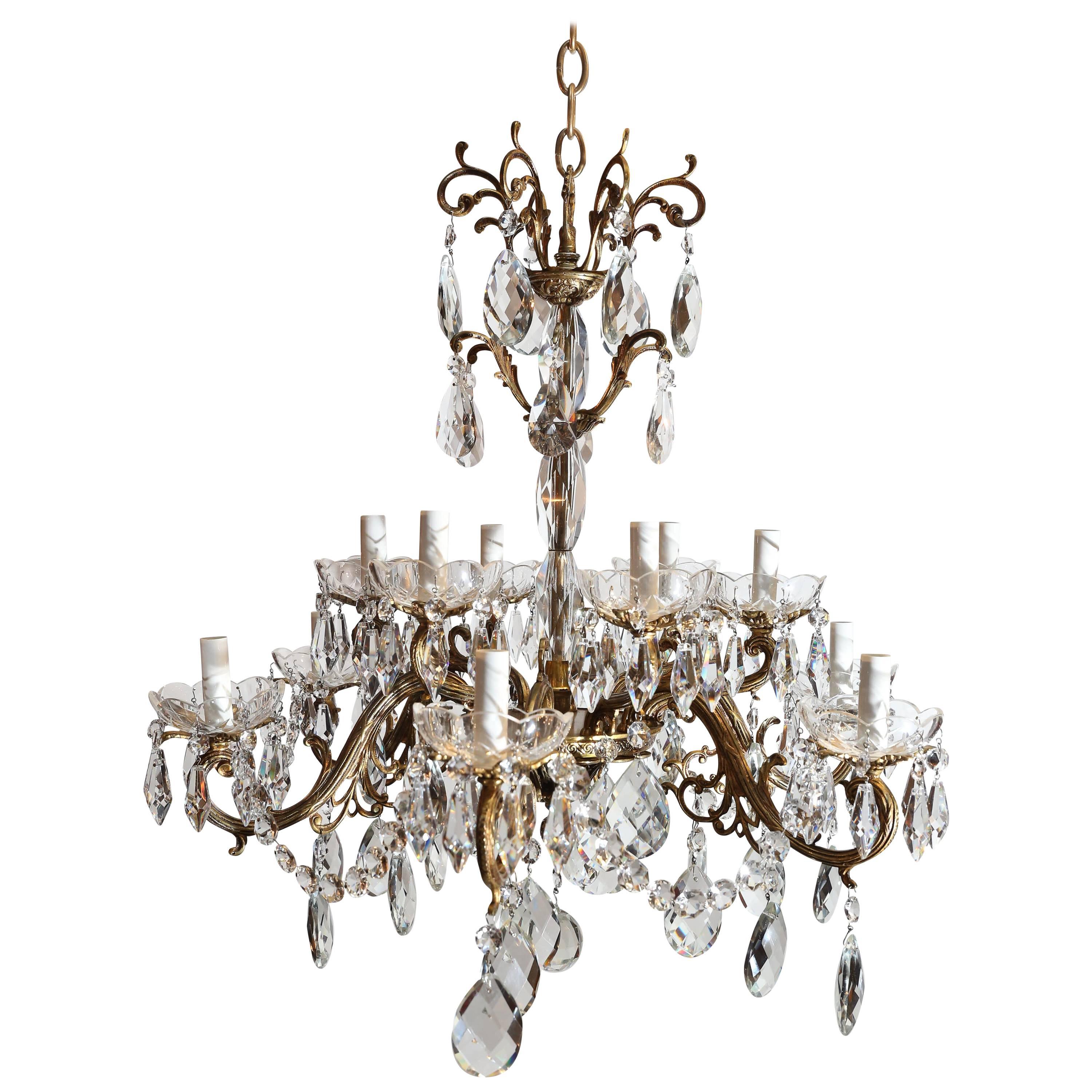 Gilt Bronze Twelve-Light Chandelier For Sale