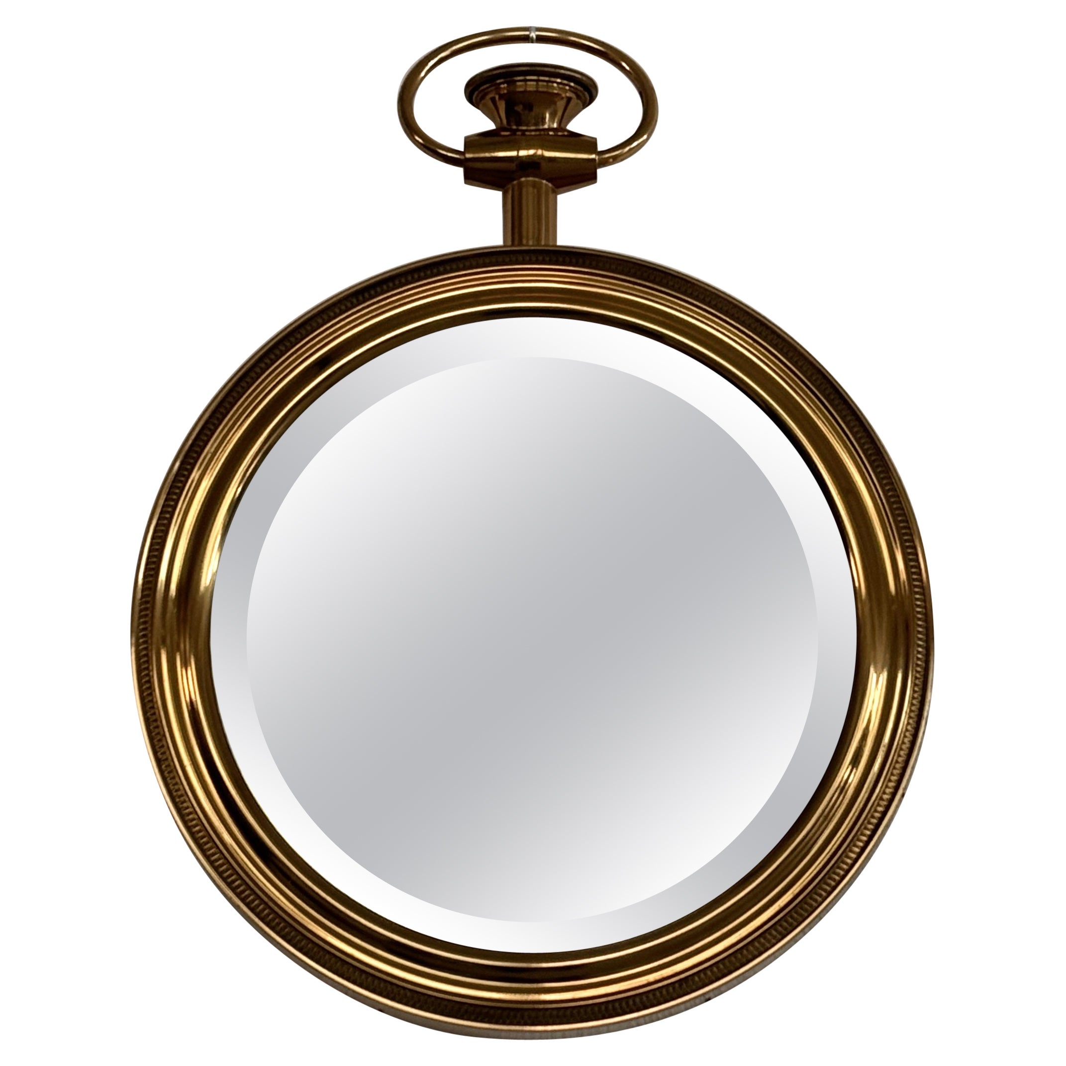 Italian Large Vintage Pocket Watch Mirror in Brass and Cut Glass, 1960s