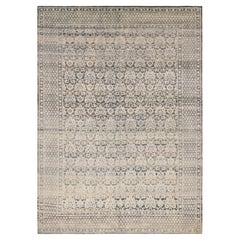 Rug & Kilim’s Hand Knotted Floral Rug in Blue, Beige Grey Pattern