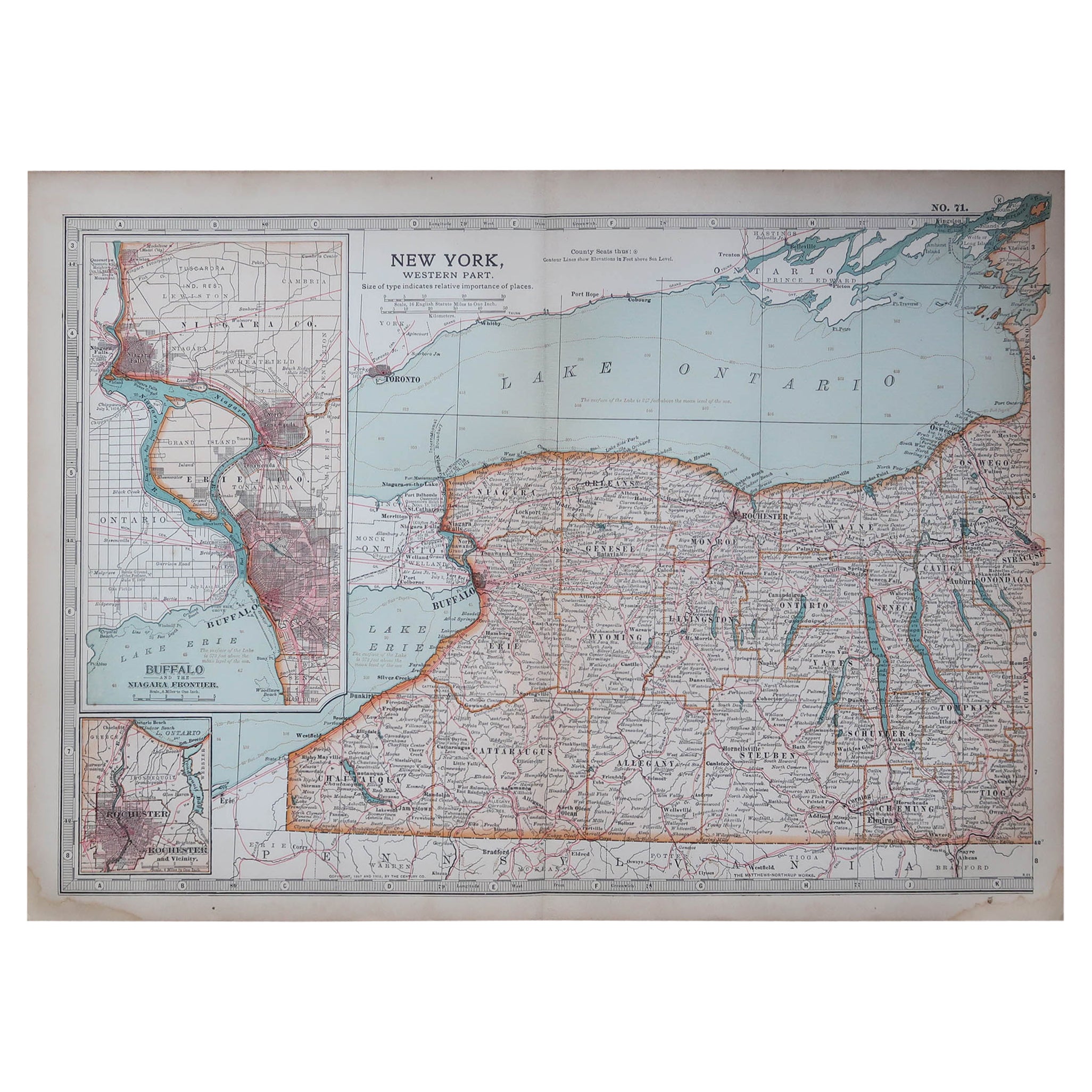 Original Antique Map of the American State of New York ( Western Part ) 1903 For Sale