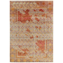 Alfombra Floral Anudada a Mano de Rug & Kilim con Diseño Geométrico Rojo, Dorado y Azul