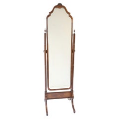 Vintage WALNUT Queen Anne Style Cheval Mirror, circa 1930s