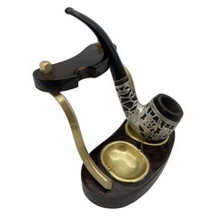 Brass and Bloodwood Pipe Holder by Dunhill w/ Silver Medico Pipe
