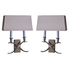 Pair of French Modern Neoclassical Style Nickel Sconces in Style of Jules Leleu
