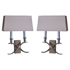 Pair of French Modern Neoclassical Style Nickel Sconces in Style of Jules Leleu