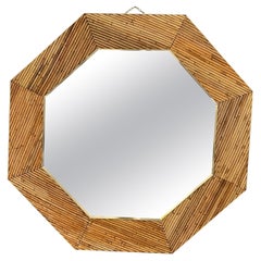 Miroir mural octogonal en rotin et laiton de Vivai Del Sud Italie, 1970