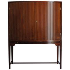 Rare Curved Highboy Cabinet by Ole Wanscher for Illums Bolighus, Denmark, 1940s