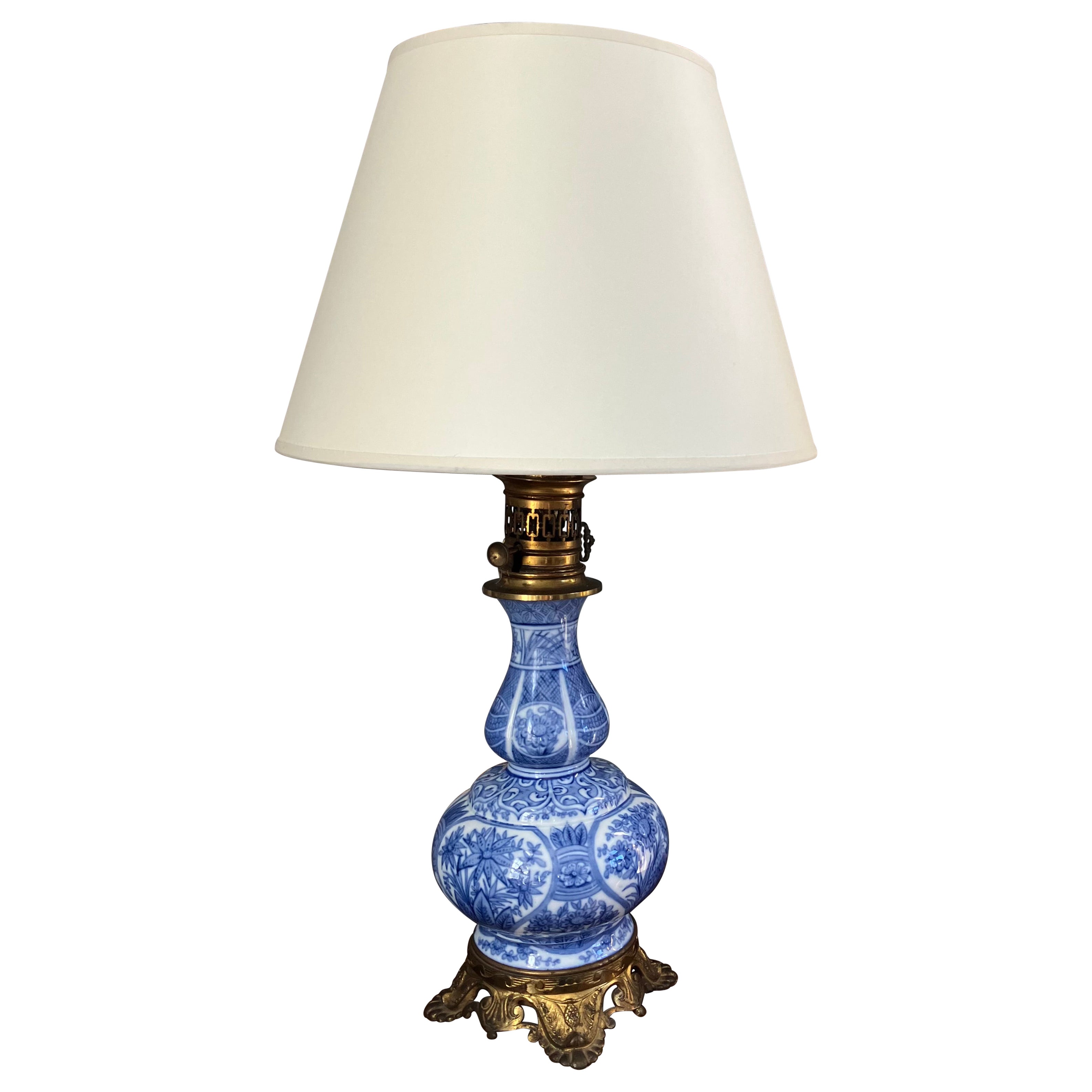 French Blue and White Porcelain Baluster Lamp