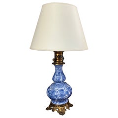 Antique French Blue and White Porcelain Baluster Lamp