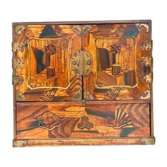 Antique Asian Marquetry Tansu Table Cabinet