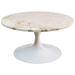 Tulip Pedestal Table with Travertine Marble Top by Burke of Dallas