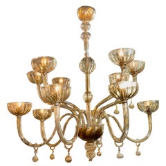 Large Scale 2 Tier Murano Glass Chandelier in Fume Glass