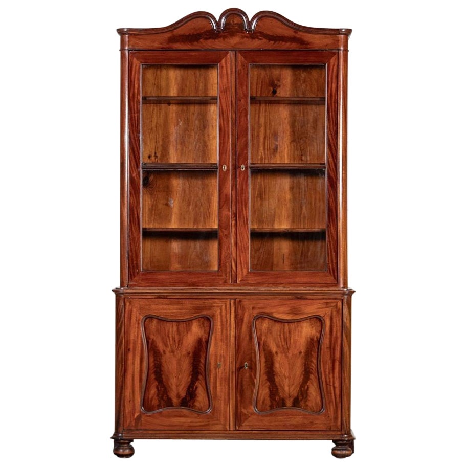 19thC French Flame Mahogany Glazed Bookcase