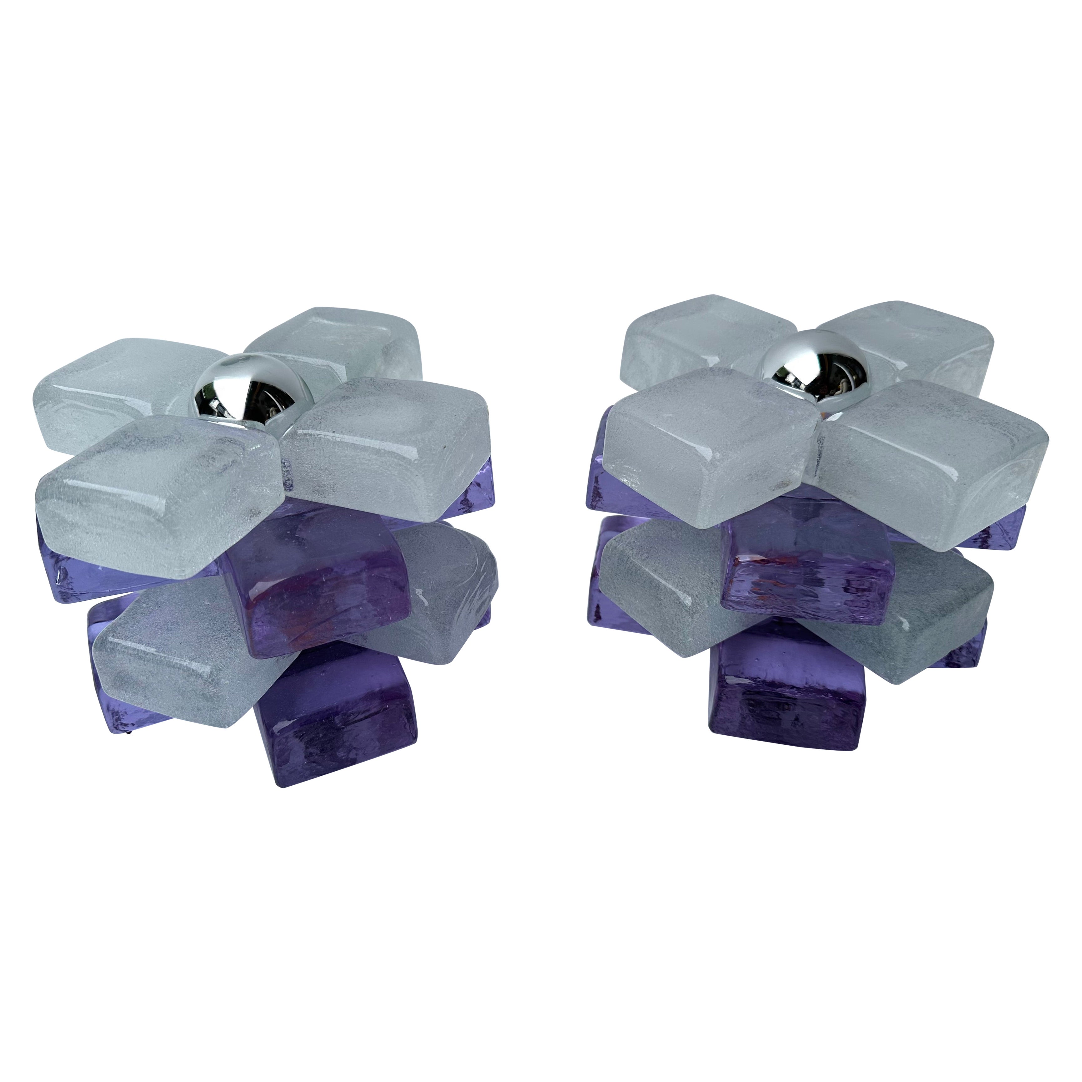 Pair of Round Glass Cube Lamps by Poliarte, Italy, 1970s