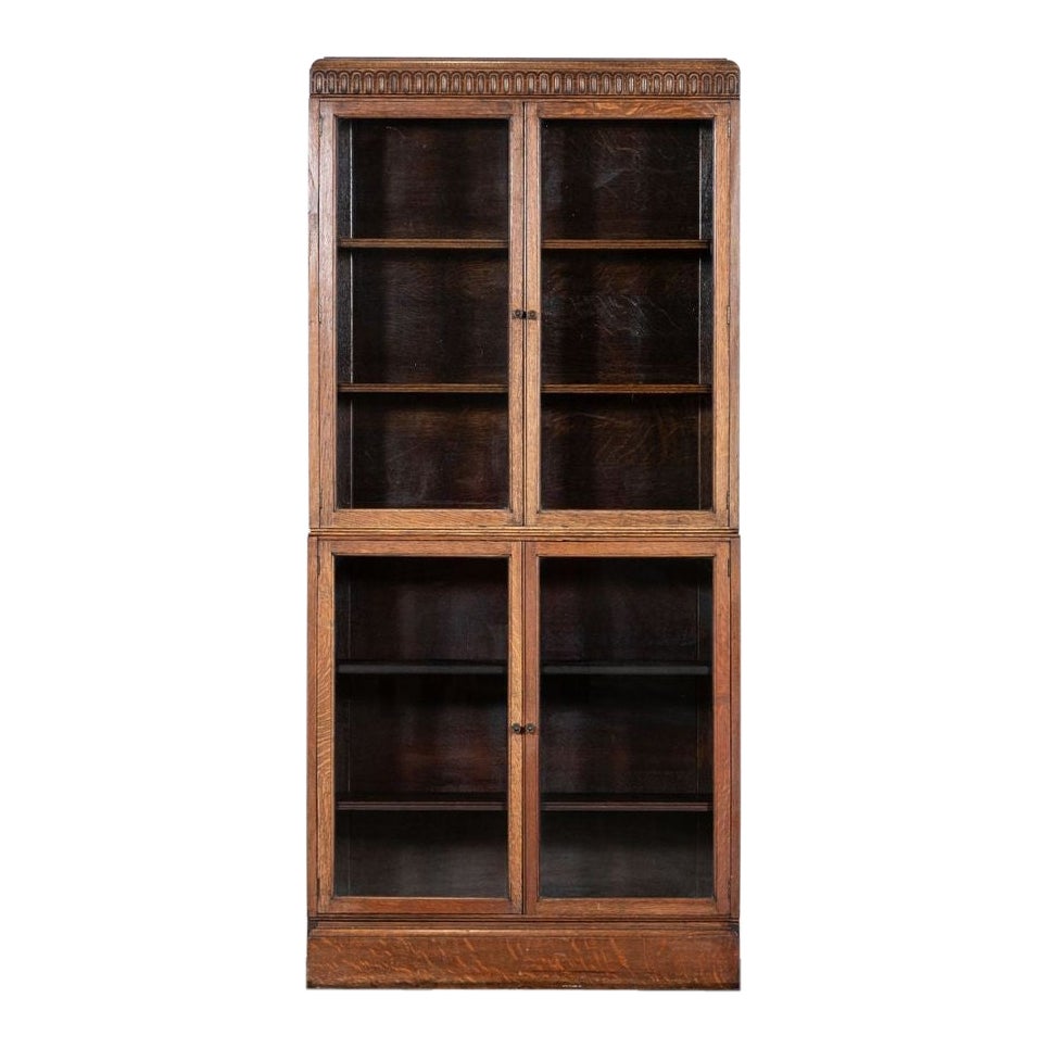 English Oak Carved Modular Glazed Bookcase