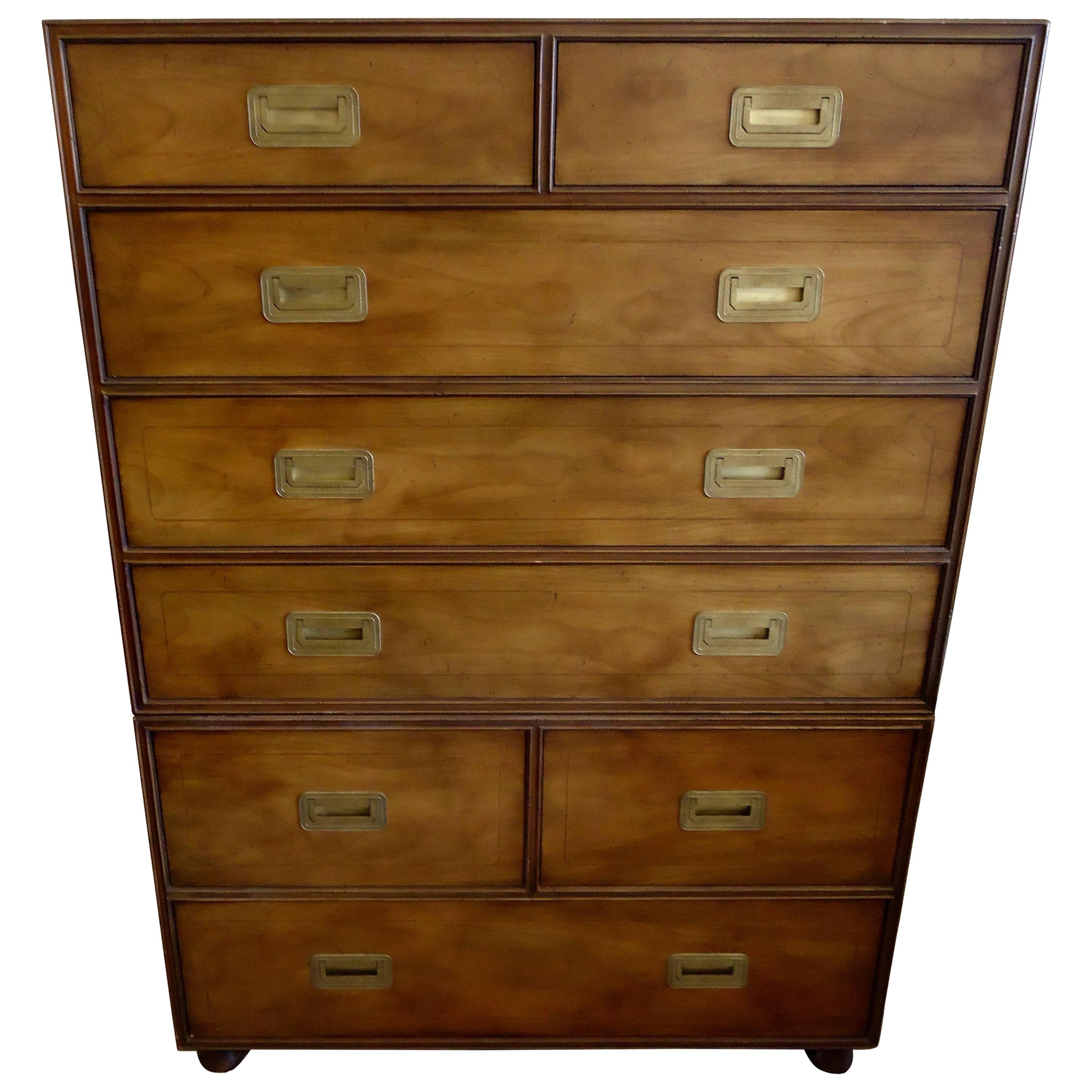 Campaign Style Wooden Dresser or Chest of Drawers by Baker